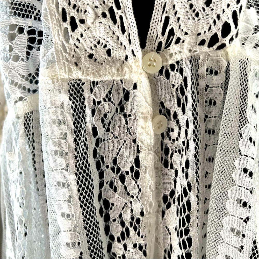 Maurice’s Ivory Lace Flare Sleeve Two Button 46” Length Duster Cardigan Cover-Up - Picture 4 of 7